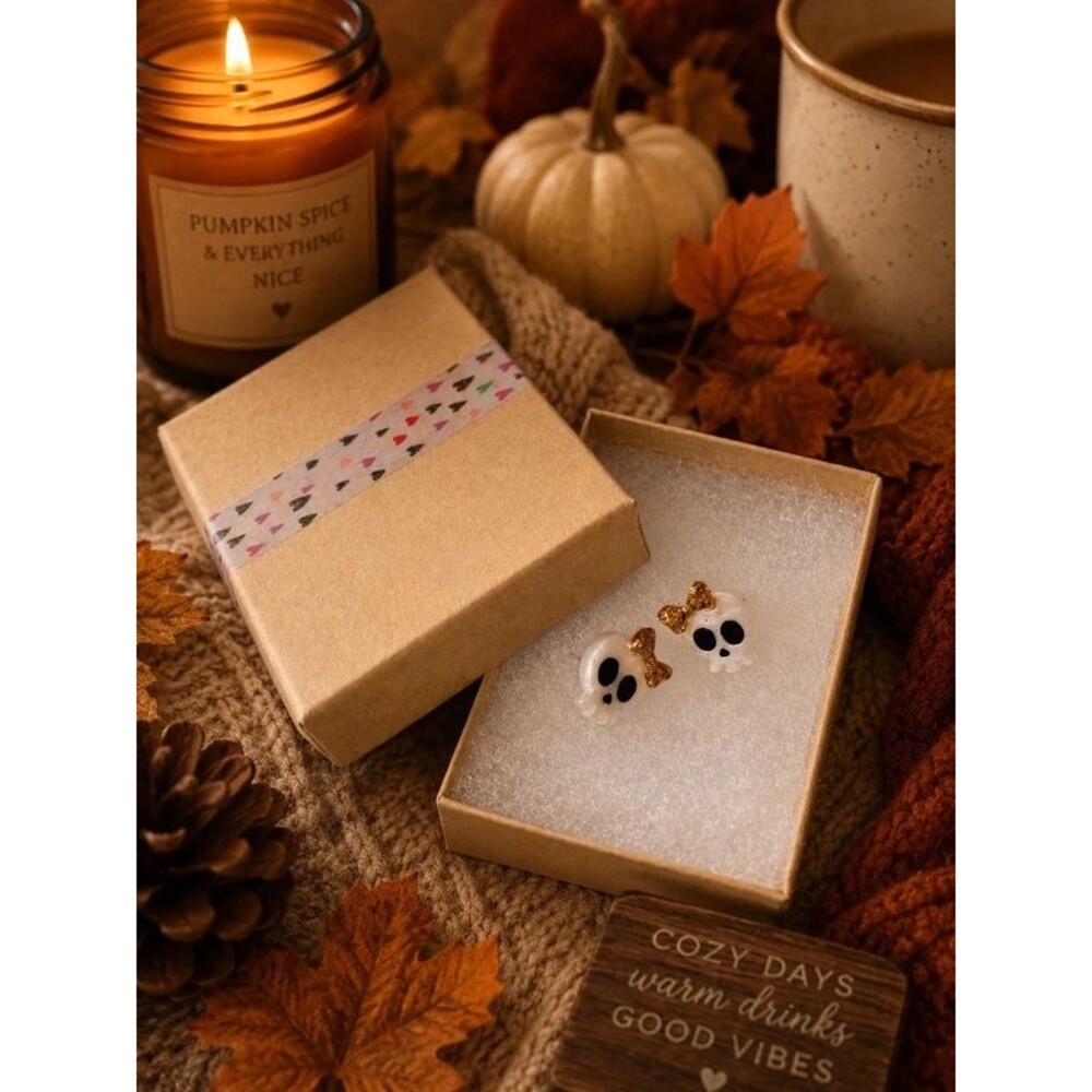 Boutique skull with glitter bow earrings new Halloween fall